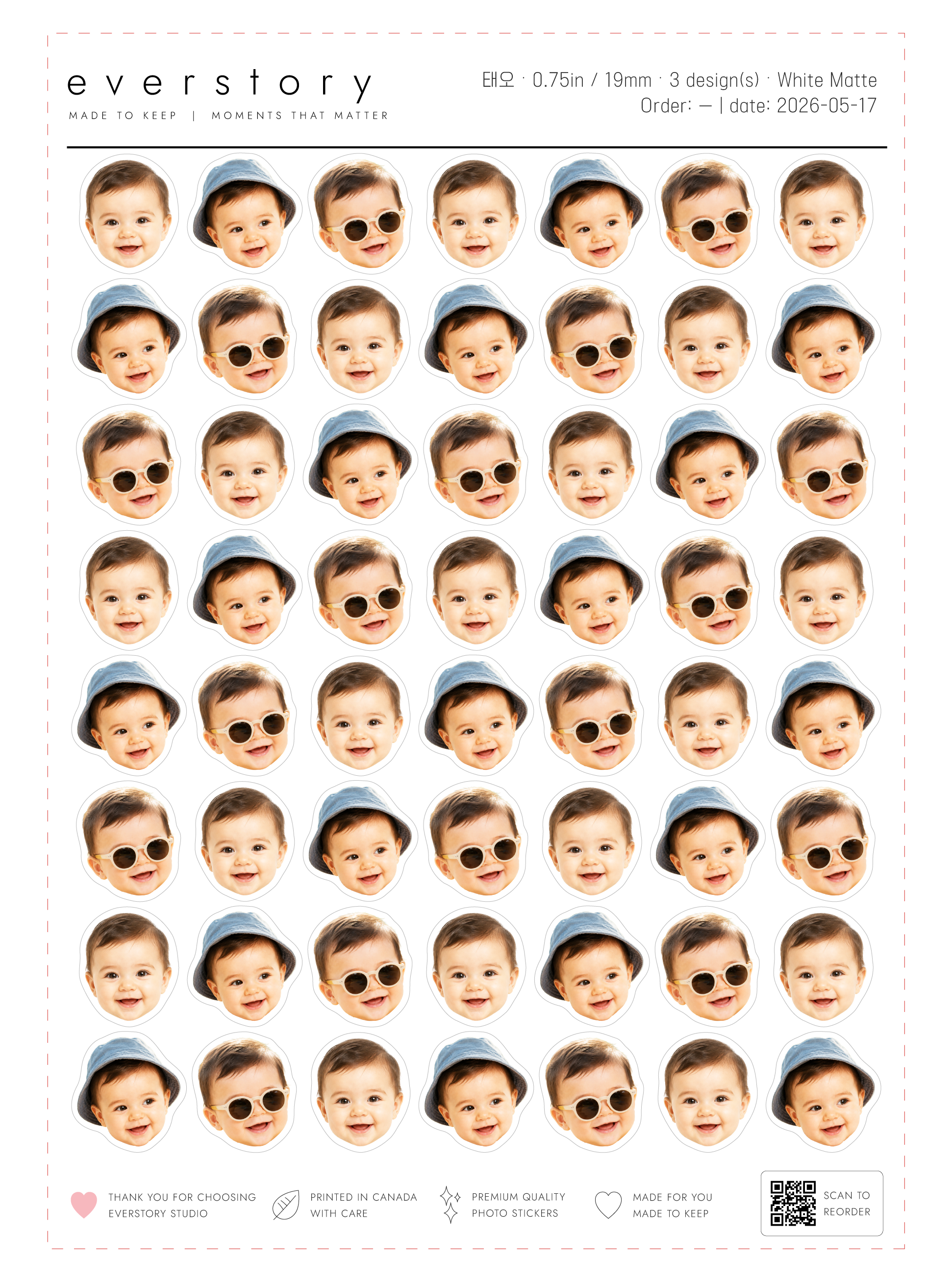 0.75-inch size sheet preview — 19 mm stickers