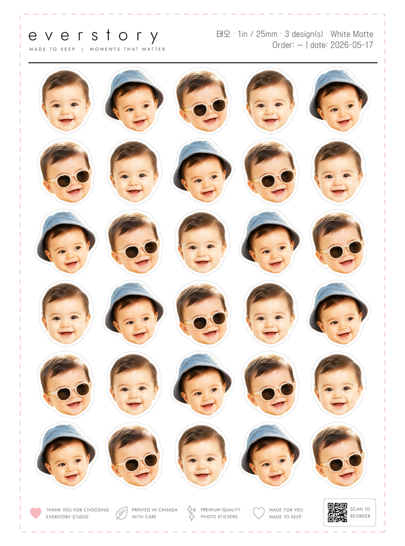 1-inch size sheet preview — 25 mm stickers, 36 per sheet