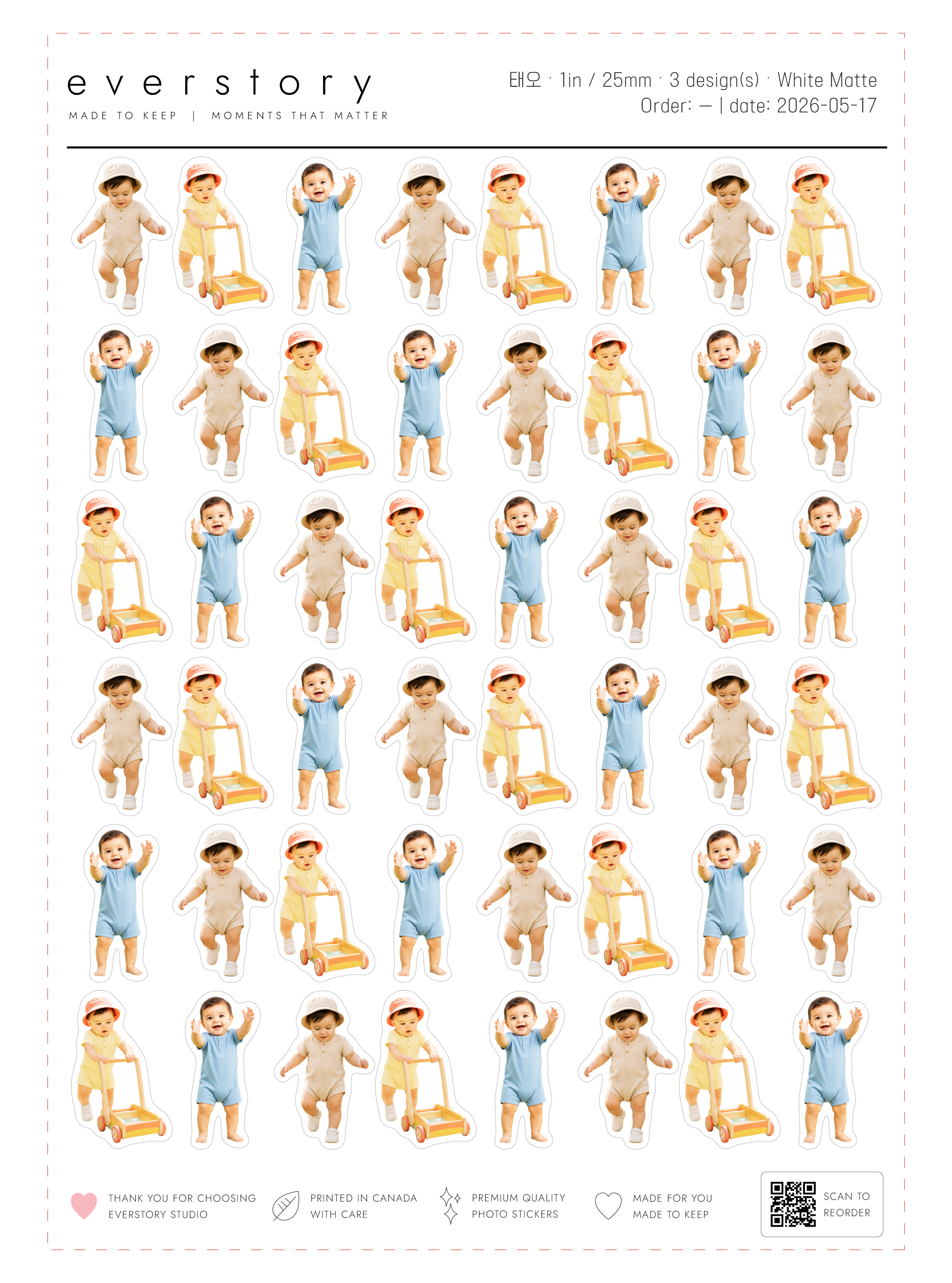 1-inch size sheet preview — 25 mm stickers, 36 per sheet